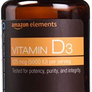 Amazon Elements Vitamin D3, 5000 IU, 180 Softgels, 6 month supply