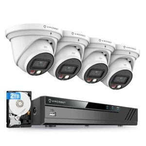 Amcrest 4K Security Camera System, 4K 8CH PoE NVR, (4) x 4K Night Color Turret POE IP Cameras (IP8M-2779EW-AI), Active Deterrent, Pre-Installed 2TB Hard Drive, NV4108E-2779EW4-2TB (White)