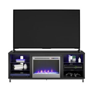 Ameriwood Home Lumina Fireplace TV Stand, Black Oak, Holds TVs up to 70″, Modern Entertainment Center with RGB LED Lights