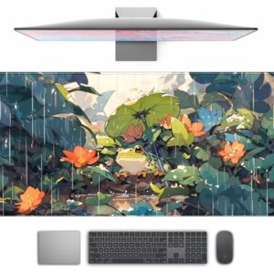 Anime Frog Mouse Pad Desk Mat Cure Frogs On Rainy Days Green Desk Decor Mat, Large Gaming Mouse Pad for Desk Computer Keyboard Laptop, Desk Decor Home Office Accessories for Girl with Stitched Eges