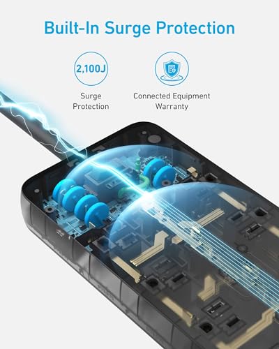 Anker (Pack of 2) Surge Protector Power Strip (2100J), 12 Outlets with 1 USB C and 2 USB Ports for iPhone 15/15 Plus/15 Pro/15 Pro Max, 5feet Extension Cord, Flat Plug, 20W for Home,Office,TUV Listed - Image 5
