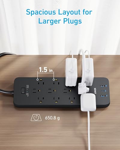 Anker (Pack of 2) Surge Protector Power Strip (2100J), 12 Outlets with 1 USB C and 2 USB Ports for iPhone 15/15 Plus/15 Pro/15 Pro Max, 5feet Extension Cord, Flat Plug, 20W for Home,Office,TUV Listed - Image 6