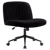 Armless Wide Seat Office Chair, Criss Cross Legged Desk Chair with Wheels, Height Adjustable Computer Task Chair,Wide Seat Swivel Vanity Chair for Home,Office,Bedroom, Make Up, Small Space,Black