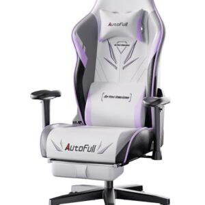 AutoFull C3 Gaming Chair, Ergonomic Wingless Cushion Computer Chair,PU Leather Racing Style Office Chair with Lumbar Support Pillow and Footrest,White