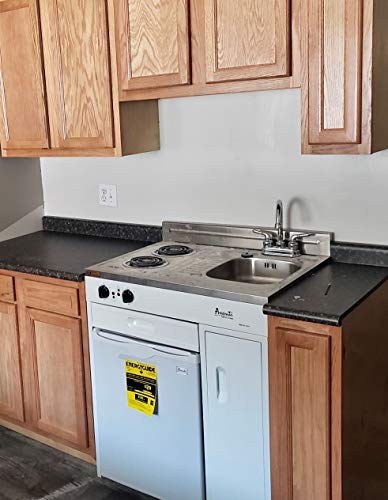 Avanti CK3016 Full Compact Kitchen Built in Kitchenette with Stainless Steel Countertop with Sink and Chrome Faucet, Two Element Cooking Range, 2.2 Cu.Ft. Refrigerator & Storage Space, 30-Inch, White