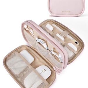 BAGSMART Cord Organizer Travel Cable Bag, Compact Tech Electronic Organizer Travel Case, Essentials for Charger, Cable, Phone, Flash drive, Double Layers (Pink)
