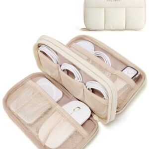 BAGSMART Electronics Organizer Travel Case, Cord Storage for Chargers Cables Phones, Compact Tech Accessories Pouch, Beige