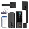 BEBASIA Smart Door Lock with Front Door Handle Set, Heavy Duty Fingerprint Handleset, Keyless Entry Smart Deadbolt for Front Door, Bluetooth Keypad Digital Lock Black