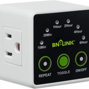 BN-LINK Smart Digital Countdown Timer, Repeat Cycle Timer with 3-Prong Grounded Outlet for Lamps, Light and Home Appliances, 15A/1875W ½ HP