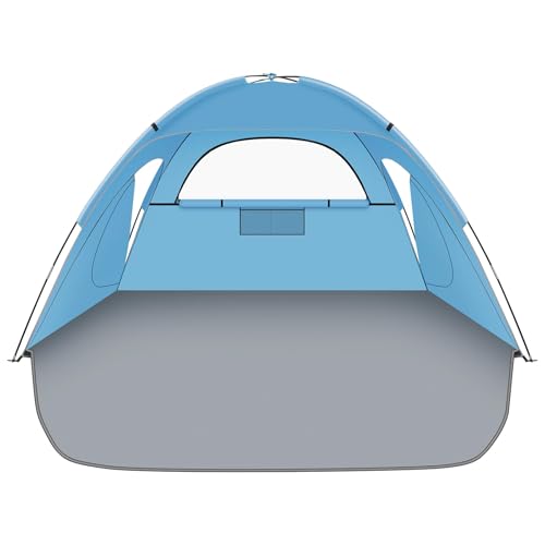 Beach Tent Sun Shelter, Beach Shade Tent with UPF 50+ UV Protection for 2-3 Person, Portable & Easy Setup Cabana, 3 Roll Up Doors & 8mm Fiberglass Rods, Carry Bag Included