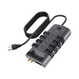 Belkin Surge Protector Power Strip w/ 8 Rotating & 4 Standard Outlets – 8ft Sturdy Extension Cord w/ Flat Pivot Plug for Home, Office, Travel, Desktop & Charging Brick – 4320 Joules of Protection