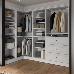 Bestar Versatile Walk-in Closet Organizer System, 97-inch White Wardrobe and Drawers for Home Storage, Bedroom, Laundry, or Entryway, 97W