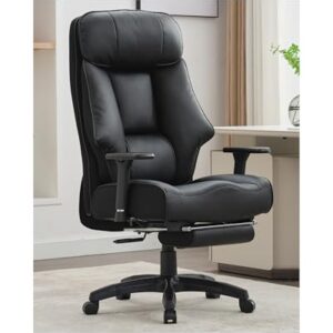 Big and Tall Office Chair 400lbs with Foot Rest, High Back Executive Office Chair with Extra-Thick Spring Cushion, Ergonomic Leather Chairs Black