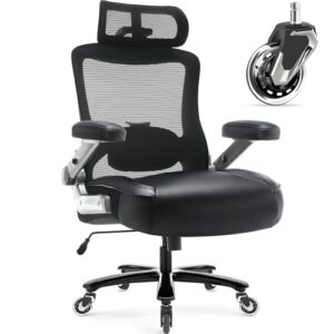 Big and Tall Office Chair 600lbs with 3D Flip Arms Adjustable Headrest – Heavy Duty Large Wheels Executive Computer Desk Chair, Ergonomic Lumbar Support Mesh High Back Plus Size Chair for Adults