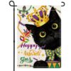 Black Cat Mardi Gras Garden Flags for Outside, Mask Feather Beads New Orleans Carnival Garden Flags 12×18 Double Sided, Burlap Spring Holiday Welcome Yard Flags for Farmhouse Lawn Decor