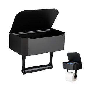 Black Toilet Paper Holder with Shelf and Wipes Dispenser for Bathroom Storage Wall Mounted Stainless Steel Organizer with Hidden Wipes Storage