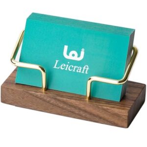 Business Card Holder for Desk, Modern Card Organizers and Office Desk Accessories for Men and Women (Walnut Golden)