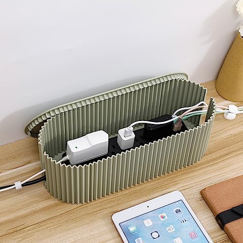 Cable Management Box, Plastic Cord Organizer Cover, Computer Power Strips Hider Under TV and Desk for Home Office, Kitchen Appliances, Router, Electronics Plugs and Wires Protector (Green)