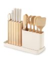 Caraway 14-Piece Kitchen Prep Set – Kitchen Knife Set & Wooden Utensil Set – Made With Premium German Steel Blades & FSC-Certified Birch Wood – Non-Toxic Materials – Includes Organizer – Cream