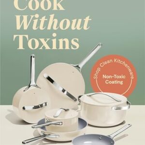 Caraway Deluxe Nonstick Ceramic Cookware Set (16 Piece) Pots, Frying Pans, Lids and Kitchen Storage – PFAS & PFOA Free – Oven Safe Ceramic Pan Set & Compatible with All Stovetops – Cream
