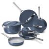 Caraway Deluxe Nonstick Ceramic Cookware Set (16 Piece) Pots, Frying Pans, Lids and Kitchen Storage – PFAS & PFOA Free – Oven Safe Ceramic Pan Set & Compatible with All Stovetops – Navy