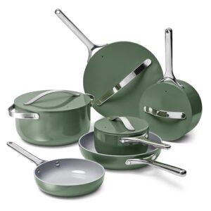 Caraway Deluxe Nonstick Ceramic Cookware Set (16 Piece) Pots, Frying Pans, Lids and Kitchen Storage – PFAS & PFOA Free – Oven Safe Ceramic Pan Set & Compatible with All Stovetops – Sage