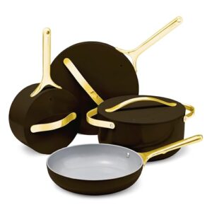 Caraway Nonstick Ceramic Cookware Set (12 Piece) Pots, Pans, Lids and Kitchen Storage – Non Toxic – Oven Safe & Compatible with All Stovetops – Black