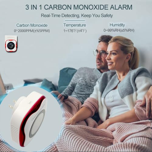 Carbon Monoxide Detector Plug in Wall, WESHLGD 3 in 1 Carbon Monoxide Detectors with Temp/Humidity Sensor, Travel Carbon Monoxide Detector with Color LCD Display, Voice & Light Alarm for Home Hotel RV - Image 5