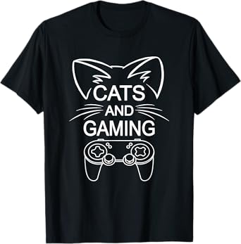 Cats And Gaming Funny Cat Lover Gaming Gift Gamer T-Shirt