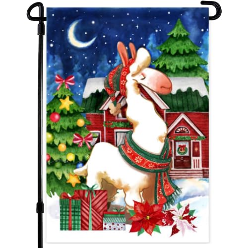 Christmas Garden Flag with Festive Llama – Feliz Navidad – Double Sided 12×18 – Llama Christmas House Flag for Yard, Lawn, Porch Winter Garden Decorations – Suits Standard Flagpole