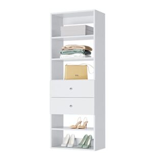 Closet Shelves Tower – Modular Closet System With Drawers (2) – Corner Closet System – Closet Organizers And Storage Shelves (White, 19.5 inches Wide) Closet Shelving