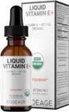 Codeage Liquid Vitamin E+ – USDA-Certified Organic Vitamin E – 2-Month Supply – D-Alpha Tocopherol Acetate, Organic MCT Oil, Organic Orange Fruit Oil, Unflavored, Non-GMO, Vegan, Gluten-Free, 2 fl oz