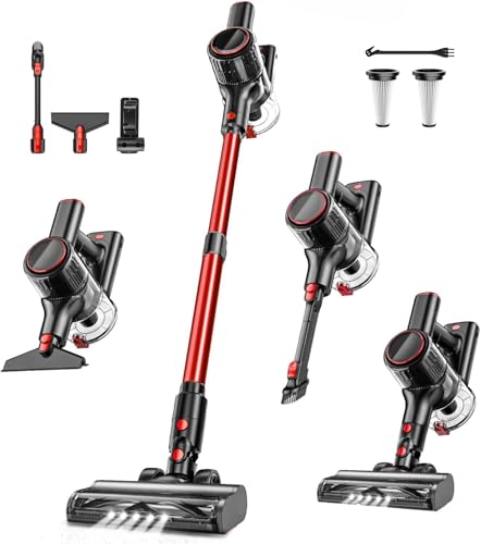 Cordless Vacuum Cleaner, 8-in-1 Vacuum Cleaners for Home, 45Mins Runtime Anti-Tangle Stick Vacuum with LED Display, 3 Modes Suction, Lightweight Vacuum for Hardwood Floor/Carpet/Pet Hair