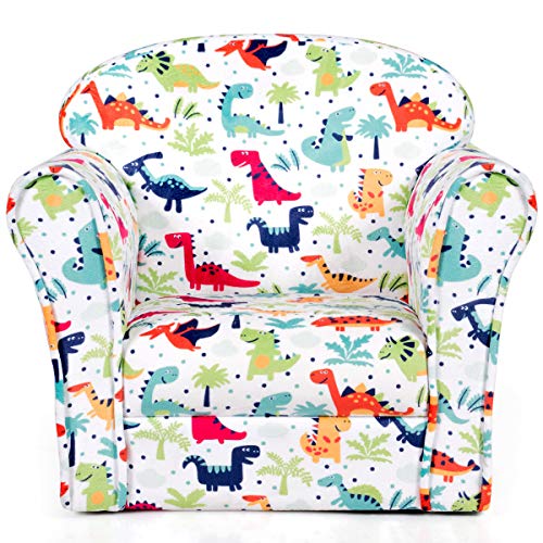 Costzon Kids Couch, Children’s Sofa Armrest Chair with Pattern, Toddler Furniture w/Sturdy Wood Construction, Preschool, Lightweight Children Couch Sofa Chair for Aged 1-5 Boys & Girls Gifts, Dinosaur