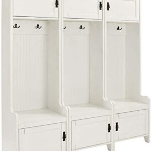 Crosley Furniture Fremont 3-Piece Hall Tree Entryway Set with Storage Cabinets and Coat Rack Hooks, Distressed White
