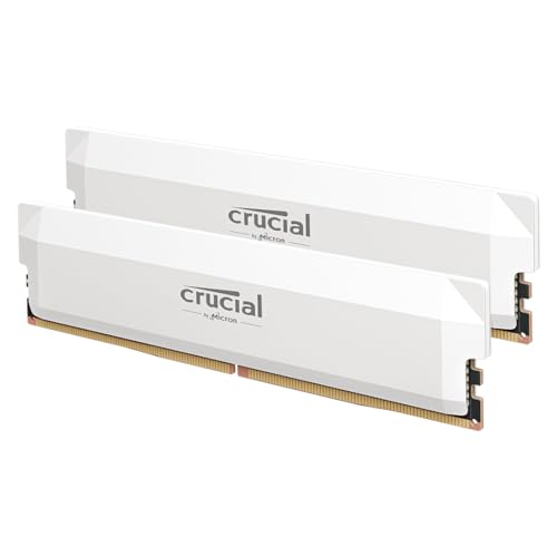 Crucial Pro DDR5 RAM 64GB Kit (2x32GB) 6000MHz CL40, Overclocking Desktop Gaming Memory, Intel XMP 3.0 & AMD Expo Compatible – White CP2K32G60C40U5W
