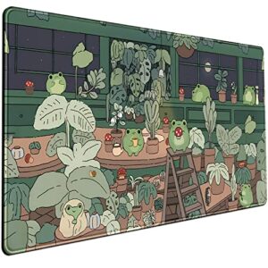 Cute Frog Kawaii Green Desk Decor Mat, Large Gaming Mouse Pad for Computer Keyboard Laptop, Home Office Accessories for Girl (31.5×15.7 in)-with Stitched Edges Pad