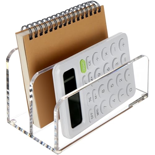 DINGHUO Acrylic Mail Letter File Holder Folder Organizer for Desk, 2 Sections Clear Countertop Small Document Notebook Electronics Desktop Organizer for Office Storage Home School