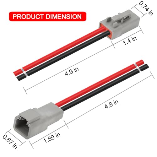 DTP 2 Pin Connector with 12 AWG Cable Wire,2 Way DT Automotive Waterproof Electrical Connector Male Female Plug Wiring Harness,for Car,Truck,Boats,LED Work Light(2 Pairs) - Image 3