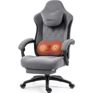 Dowinx Fabric Gaming Chair with Heated Massage Lumbar Support, Gaming Chairs for Adults, Big and Tall Gamer Chair with Pocket Spring Cushion and Footrest, Ergonomic Recliner Computer Chair, Grey