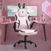 Dowinx Gaming Chair with Removable Cute Bunny Ears, Desk Game Chair Adiustable Height Cloth for Girl, Ergonomic Computer Chair for Adult, Teen, Executive Design for Home and Office, Pink