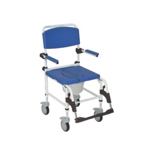 Drive Medical NRS185007 Aluminum Rehab Shower Commode Chair with Four Rear-Locking Casters, Blue