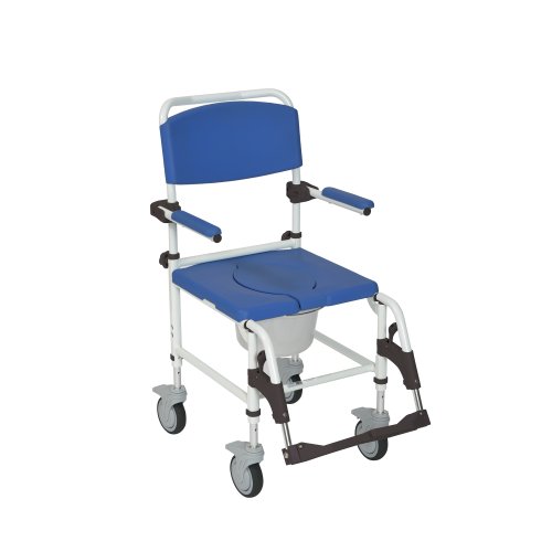 Drive Medical NRS185007 Aluminum Rehab Shower Commode Chair with Four Rear-Locking Casters, Blue