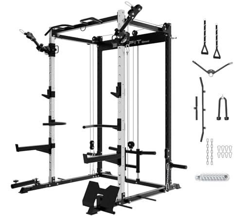 Eonfit E2 Power Rack for Home Gym Power Cage Functional Trainer with Pulley System Cable Crossover LAT Pulldown Fitness Equipment