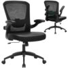 Ergonomic Office Chair PU Leather Mesh Desk Chair with Lumbar Support, Flip-Up Arms, Swivel Wheels, Adjustable Height, Rolling Executive Computer Task Chair for Home Office,Black