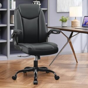 FelixKing Office Chair Desk Computer: PU Leather Comfy Ergonomic Rolling Swivel Comfortable Small Executive Office Chair with Wheels Adjustable Flip-up Armrests Lumbar Support For Home Work Study Game
