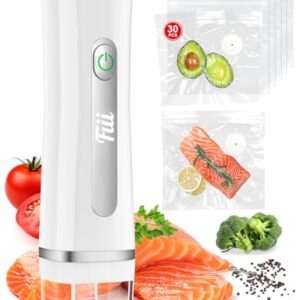 Fiii Vacuum Sealer with 30 Reusable Bags for Food, Powerful Handheld Vacuum Sealer Machine with Visible Water Tank, One Touch Kitchen Storage and Preservation, white & gray