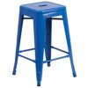 Flash Furniture Kai Commercial Grade 24″ High Backless Blue Metal Indoor-Outdoor Counter Height Stool with Square Seat