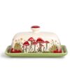 Fungi Fun Mushroom Butter Dish With Lid For Countertop Ceramic Butterdish, Red Mushroom Butter Container, Butter Tray Large Butter Dish Covered (White, Standard)