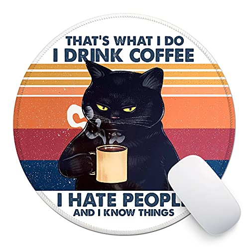 Funny Black Cat Round Mouse Pad,with Non-Slip Rubber and Stitched,Edges Desk Accessories,Office Gifts for Colleague Friends,Cat Lovers,for Coworker Friend Work Gifts